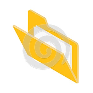 Yellow open folder with paper document inside isometric vector file document storage archive