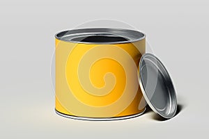 Yellow open paint can isolated on white background, 3d rendering.