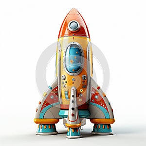 Yellow and orange 3D little rocket cartoon style isolated on white background.