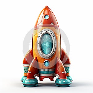 Yellow and orange 3D little rocket cartoon style isolated on white background.