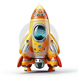 Yellow and orange 3D little rocket cartoon style isolated on white background.