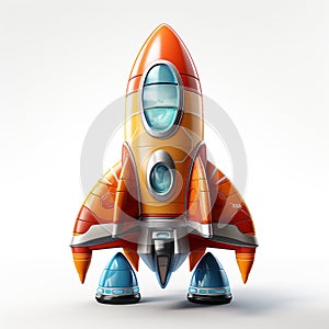 Yellow and orange 3D little rocket cartoon style isolated on white background.