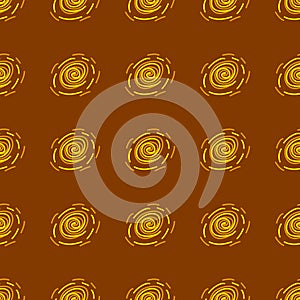 Yellow and orange abstract geometric pattern on brown background. Vector