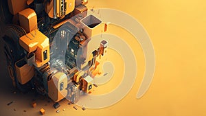 A yellow and orange background with a futuristic circuit board. Generated AI