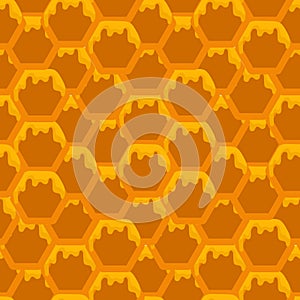 Yellow, orange beehive background. Honeycomb, bees hive cells pattern. Bee honey shapes. Vector geometric seamless