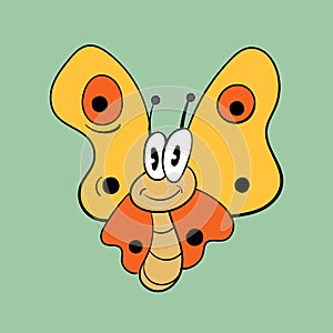 Yellow Orange butterfly. Vintage toons: funny character, vector illustration trendy classic retro cartoon style