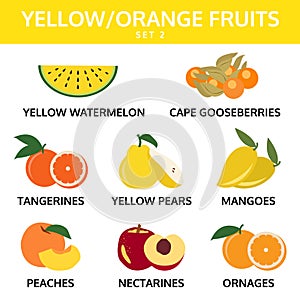 yellow and orange fruits collection info graphic, set 2, food