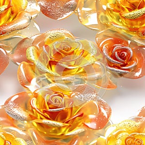 Yellow Orange Pink Rose Flowers Glitter Super Detail Seamless Background. Generative AI