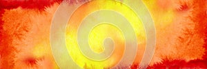 Yellow orange red abstract watercolor. Colorful art background with space for design. Web banner. Wide.