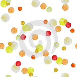 Yellow, orange, red color. Watercolor abstract bright seamless pattern on white backdrop