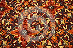 Yellow, orange and red flower pattern on carpet
