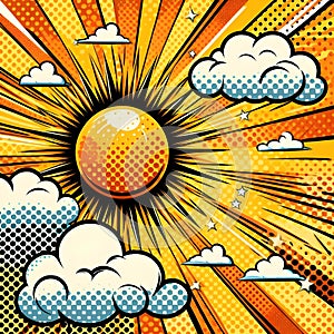 Yellow orange sun pop art retro rays background