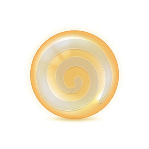 Yellow orb isolated on white background. Big shape glass circle with shadow. Realistic oil bubble orange color. Round sphere colla