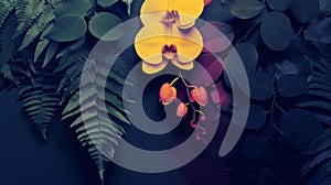 Yellow Orchids and Red Ferns Artistic Design