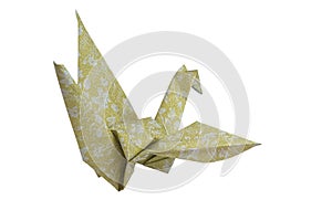 Yellow origami bird Origami Crane on white background.Saved with clipping path.