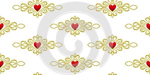 Yellow ornament with hearts on a white background.