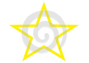 A yellow outlined five pointed star with white fill color white backdrop