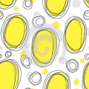 Yellow Oval shapes and black lines Summer Seamless Pattern