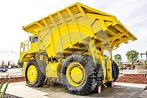 Yellow Oversize Dump Truck On Display