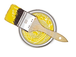 Yellow Paint can with brush