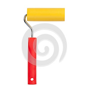 Yellow paint roller with red handle
