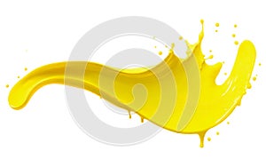 Yellow paint splash isolated on white background