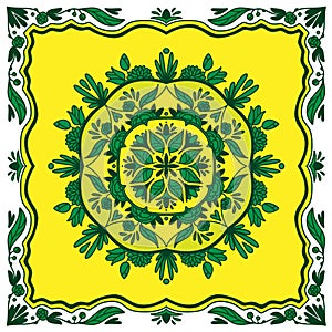Yellow paisley ornament pattern. Ethnic Mandala towel, yoga mat print.