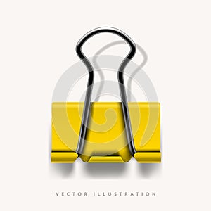Yellow paper clip isolated on white background, school supplies, vector illustration