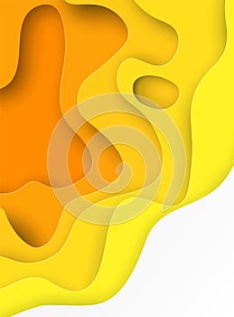Yellow paper cut background. Abstract fluid shapes