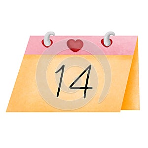 Yellow paper valentines calendar decorated with heart and fourteenth day clipart photo