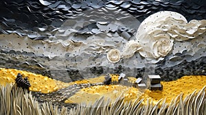 Yellow Papercut Sky In Wheat Field: A Gaud-inspired Book Art Installation