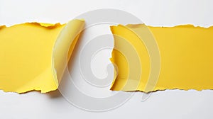 Yellow papers torn on white surface photo
