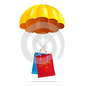 Yellow parachute with shopping bag