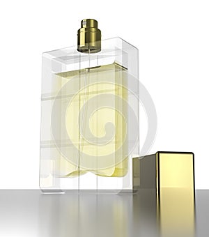 Yellow Parfume on White Background