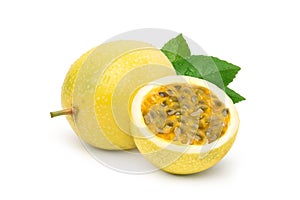 Yellow passion fruit with cut in half