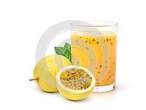 Yellow passion fruit juice with cut in half