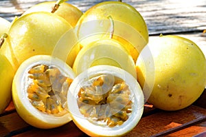 Yellow passion fruit on natural background.