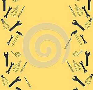 Yellow pattern Repair working tools, illustration tools for construction, hammer, screw ,wrench