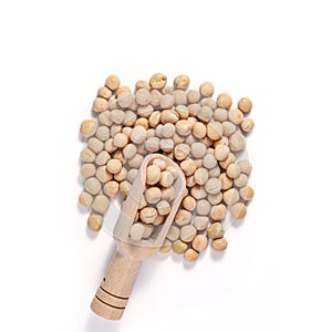 Yellow Pea white peas, matar sabut. Garden pea with wooden spoon