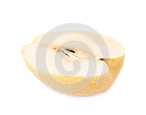 Yellow pear cut in half isolated