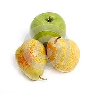 Yellow pear and green apple