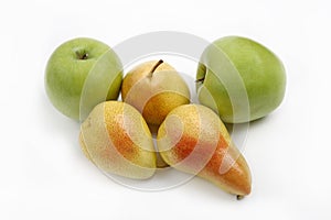 Yellow pear and green apple