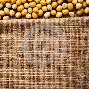 Yellow peas on a burlap background. Generative AI