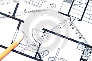 Yellow pencil and a floor plan