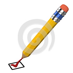 Yellow pencil with red check mark