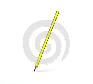 Yellow pencil with shadow on a white background.
