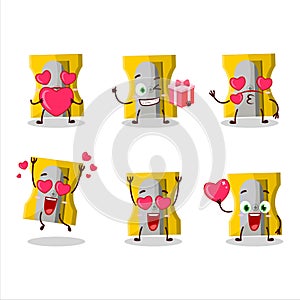 Yellow pencil sharpener cartoon character with love cute emoticon