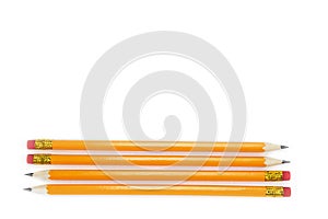 Yellow pencils with eraser on the white background,