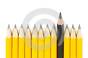 Yellow pencils with one black pencil