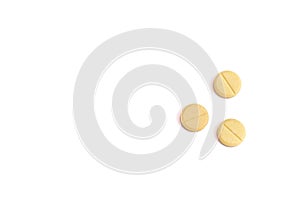 Yellow Pills isolated on white background. Medical, healthcare, pharmaceuticals concept. Medical drugs pills.